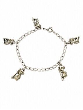 VTG Unique Dainty Pewter Koala Bear Charm Chain Tennis Bracelet